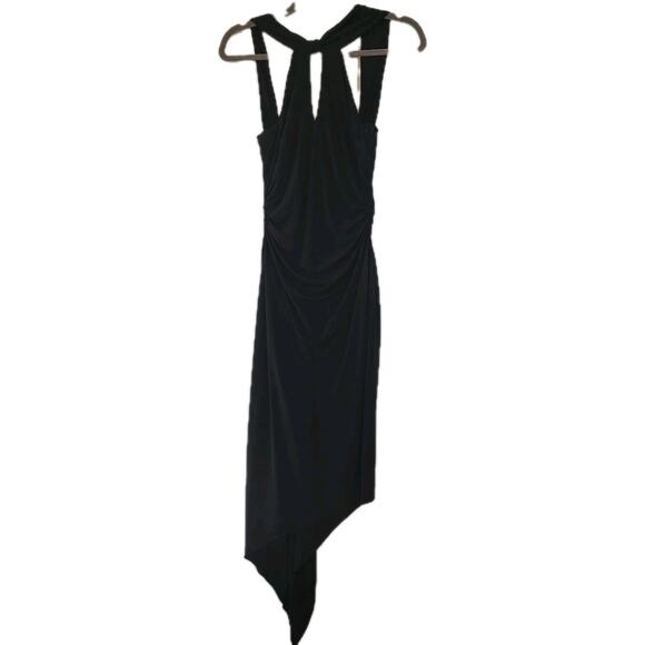 David Meister Black Halter Dress Size 2 Party Asymmetrical Hem Y2K Whimsygoth - Picture 2 of 10
